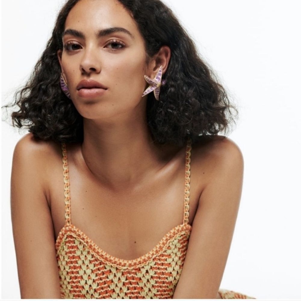 New ZARA Purple Starfish Statement Stud Earrings - Picture 3 of 12